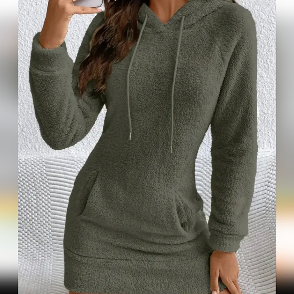 Cozy Olive Green Hoodie Dress